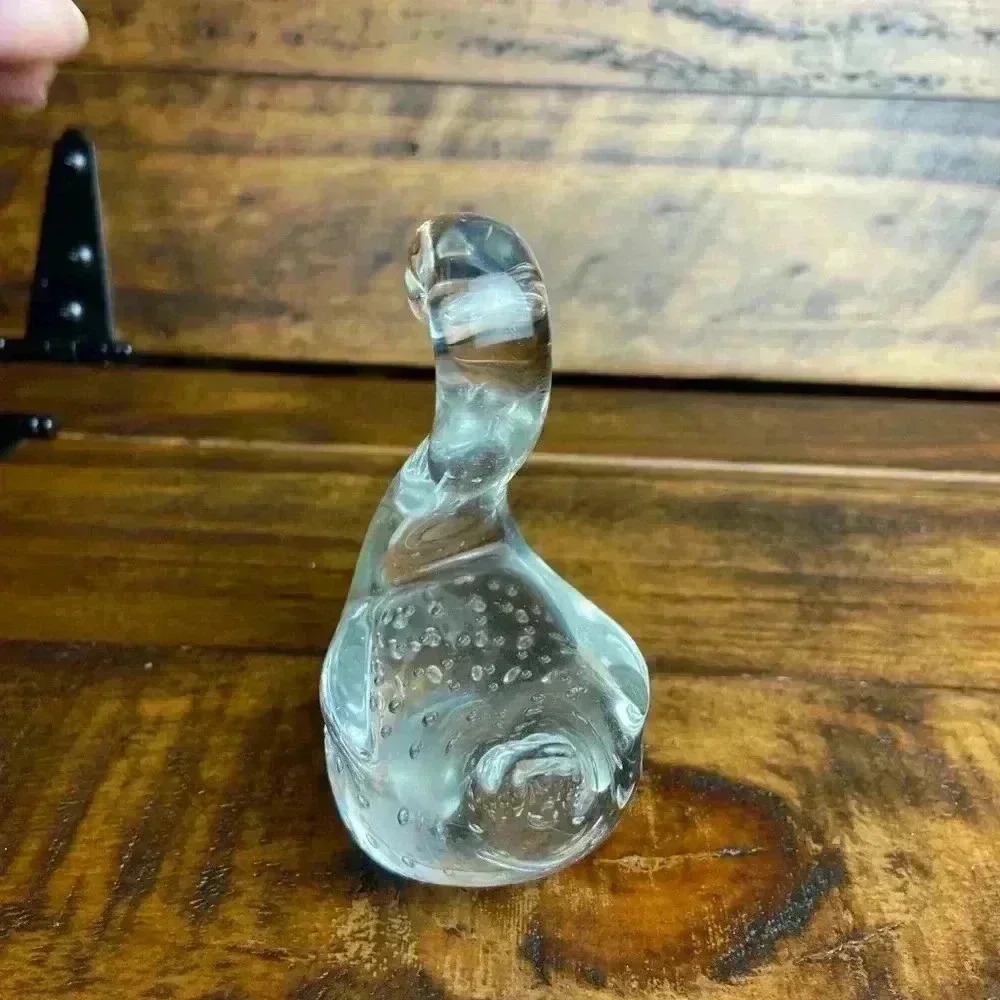 Art Glass 4” Swans Set Of 2 Hand‎ Blown With Controlled Bubbles Clear Figurines - Picture 8 of 9